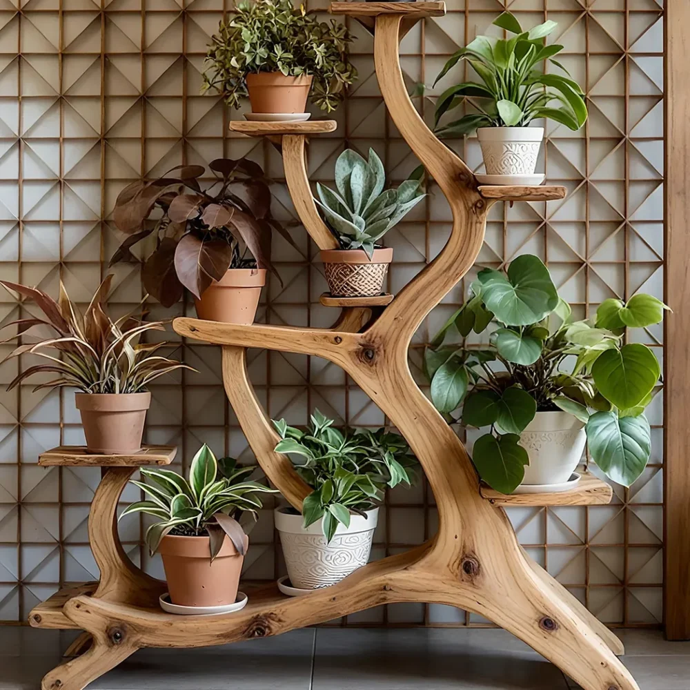 Artistic plant shelf, made of solid wood, home decoration shelf. - Image 3