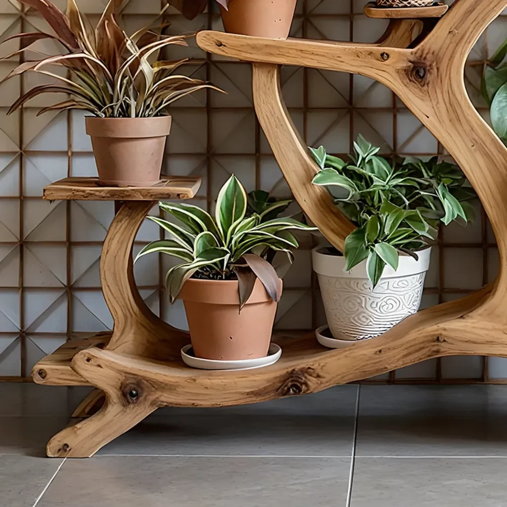 Artistic plant shelf, made of solid wood, home decoration shelf. - Image 5