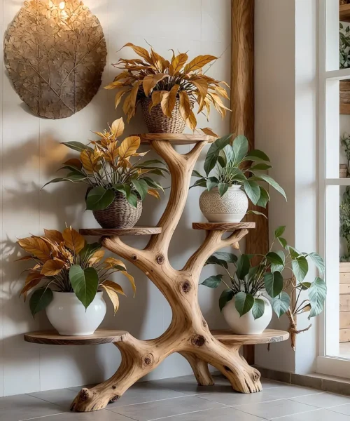 Driftwood ornamental plant stand, indoor ornamental plant holder