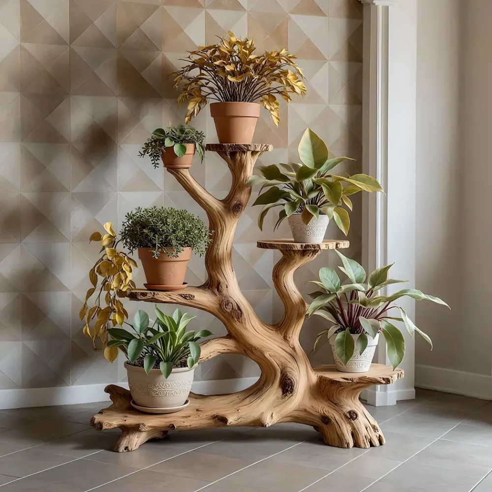 Handmade bonsai shelf, solid wood plant shelf