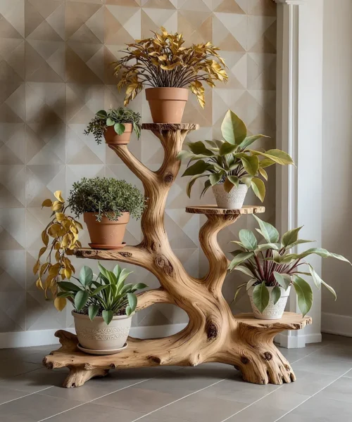 Handmade bonsai shelf, solid wood plant shelf