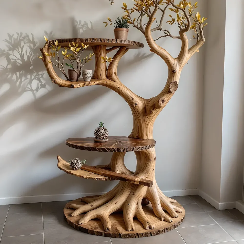 Handmade rustic plant stand, handmade solid wood stand, home decoration