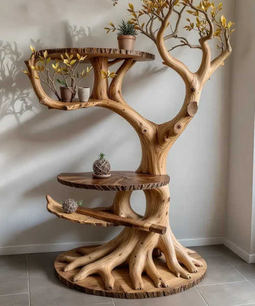 Handmade rustic plant stand, handmade solid wood stand, home decoration