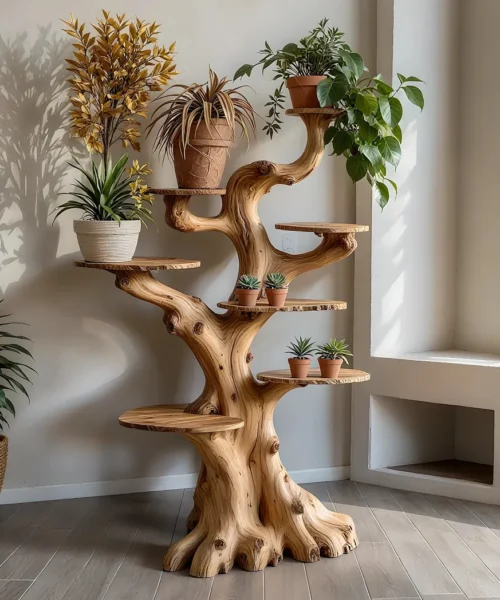 Multi-purpose stand, indoor bonsai stand, handmade tree-shaped stand.