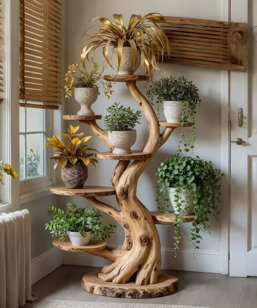 Plant stand, art plant stand, rustic stand.