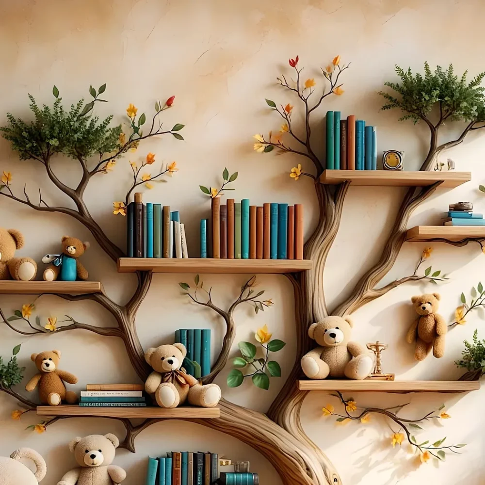 Wooden bookshelf designed in the shape of a tree - Create a joyful study space for children - Image 5