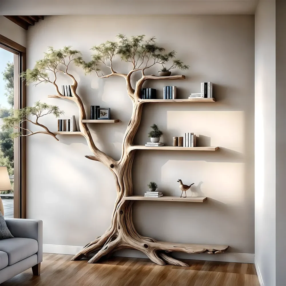 Tree-shaped bookshelves, souvenir display shelves