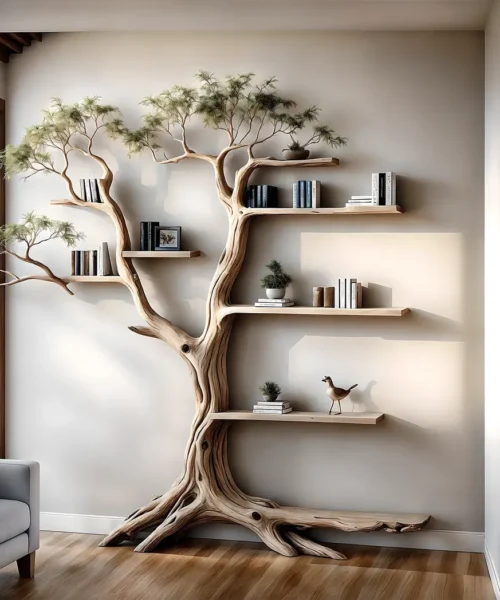 Tree-shaped bookshelves, souvenir display shelves