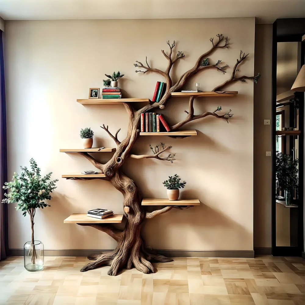 Wooden bookshelf, Natural wood, Children's bookshelf, Decorative library, Farm bookshelf, Preschool bookshelf