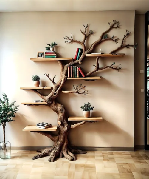 Wooden bookshelf, Natural wood, Children's bookshelf, Decorative library, Farm bookshelf, Preschool bookshelf