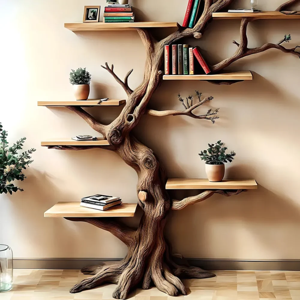 Wooden bookshelf, Natural wood, Children's bookshelf, Decorative library, Farm bookshelf, Preschool bookshelf - Image 2