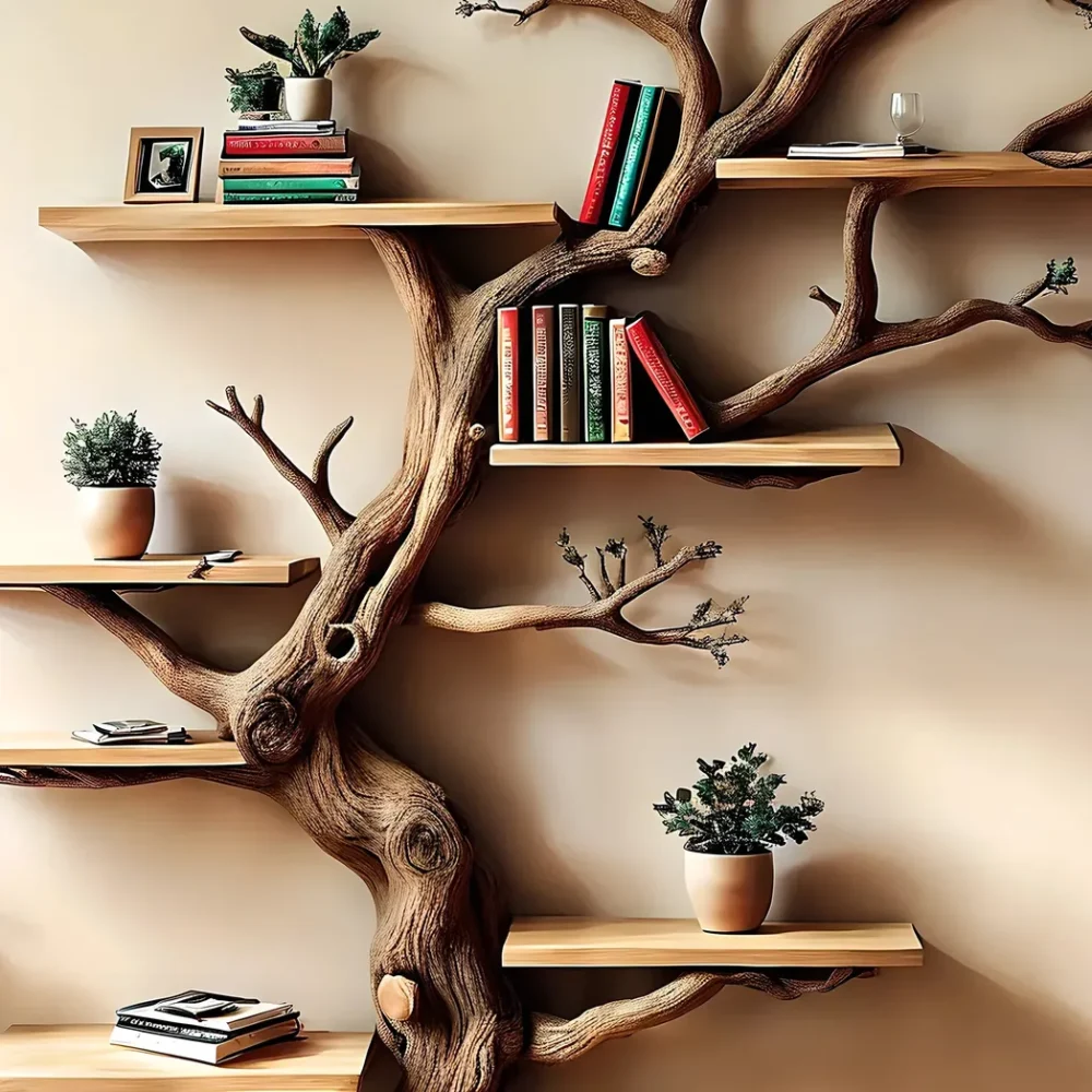 Wooden bookshelf, Natural wood, Children's bookshelf, Decorative library, Farm bookshelf, Preschool bookshelf - Image 3
