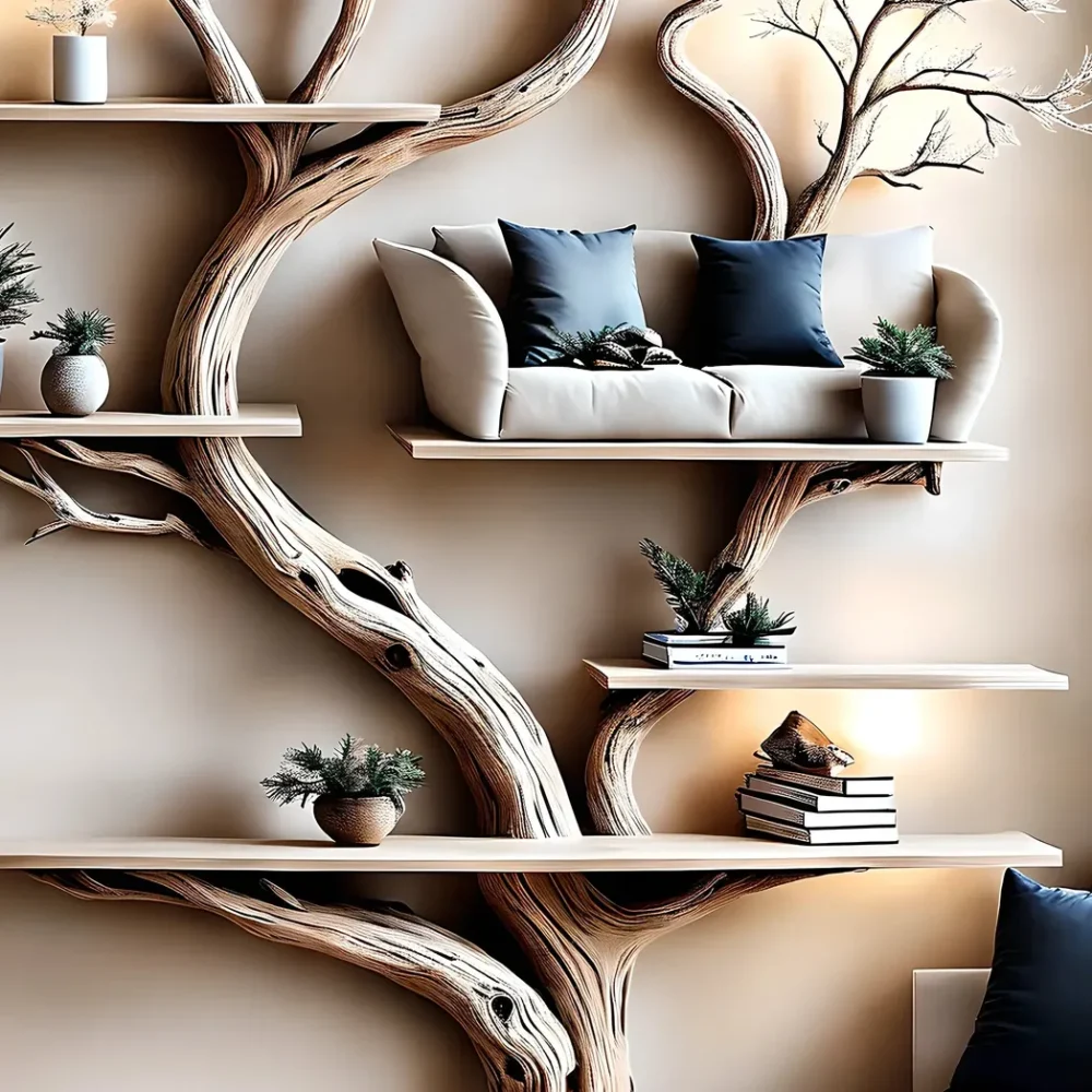 Tree-shaped natural wooden bookshelf Solid wood bookshelf Solid wood bookshelf Home decoration bookshelf - Image 2