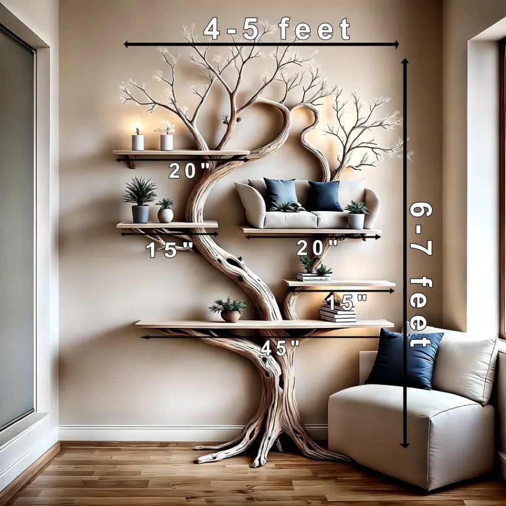 Tree-shaped natural wooden bookshelf Solid wood bookshelf Solid wood bookshelf Home decoration bookshelf - Image 3