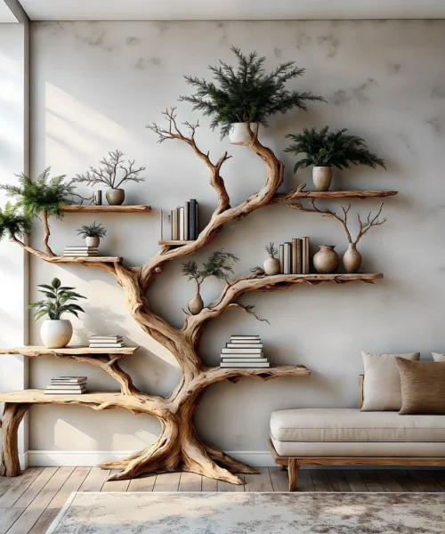 Tree-shaped wooden bookshelf, perennial wooden bookshelf, children's room decorative bookshelf