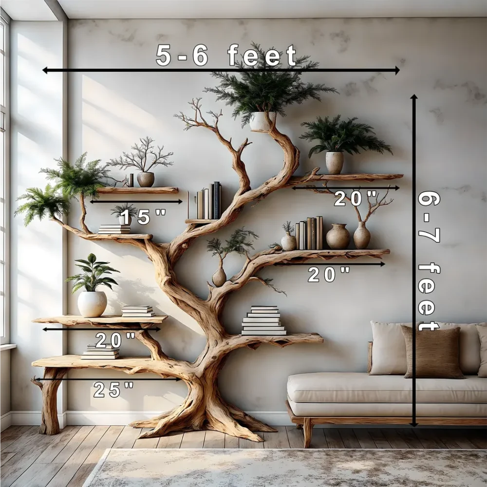 Tree-shaped wooden bookshelf, perennial wooden bookshelf, children's room decorative bookshelf - Image 2