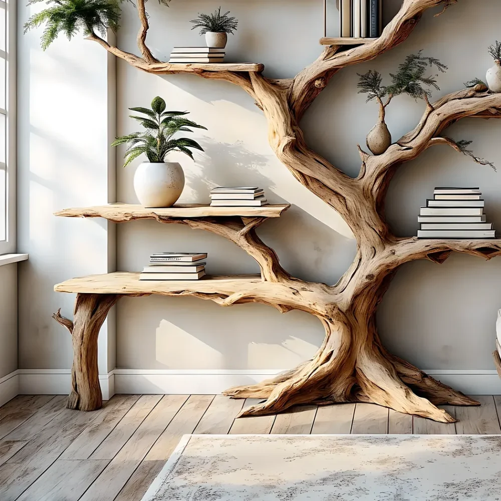 Tree-shaped wooden bookshelf, perennial wooden bookshelf, children's room decorative bookshelf - Image 3