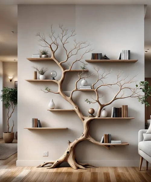 Tree-shaped bookshelf for home decoration, bedroom decoration, solid wood bookshelf