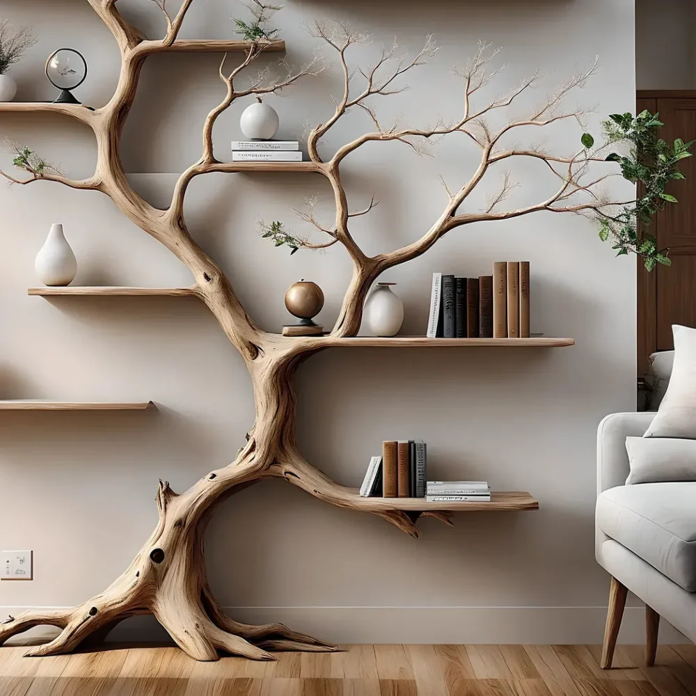 Tree-shaped bookshelf for home decoration, bedroom decoration, solid wood bookshelf - Image 2