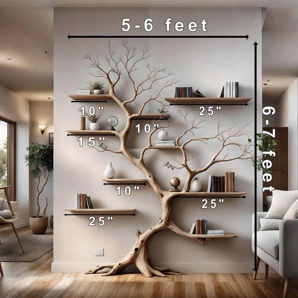 Tree-shaped bookshelf for home decoration, bedroom decoration, solid wood bookshelf - Image 3