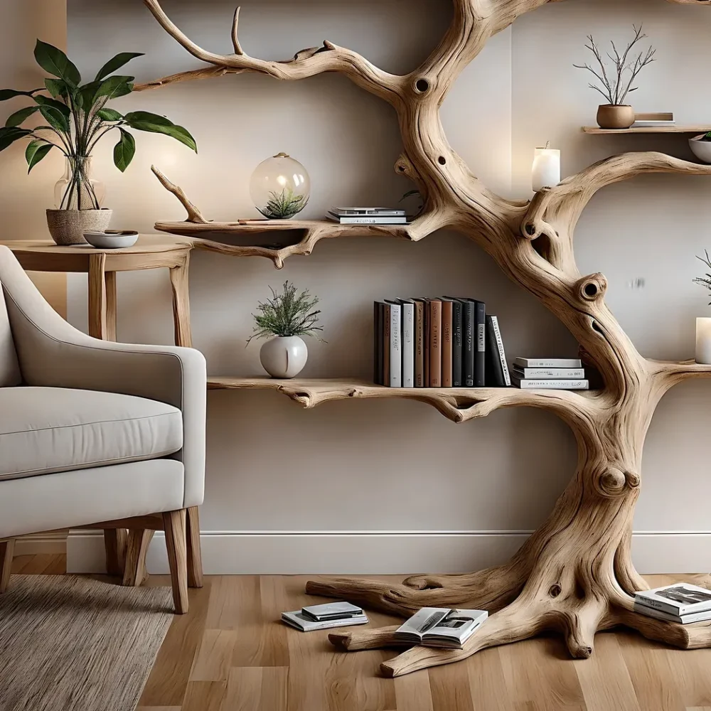 Tree-shaped driftwood bookshelf, solid wood bookshelf, perennial wood bookshelf, living room decoration shelf, home decoration - Image 2