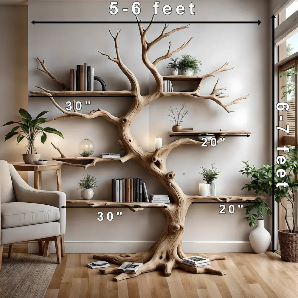 Tree-shaped driftwood bookshelf, solid wood bookshelf, perennial wood bookshelf, living room decoration shelf, home decoration - Image 3