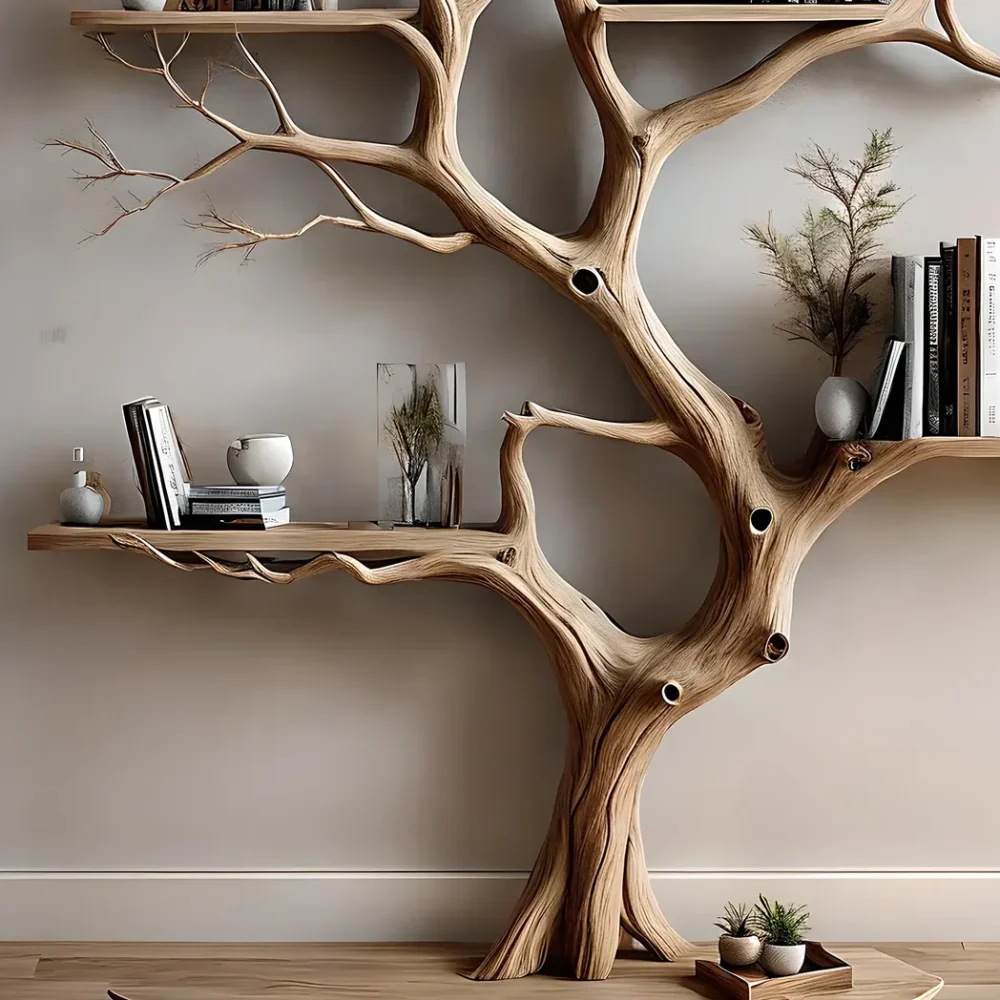 Tree-shaped wall-mounted bookshelf, solid wood scahs shelf, decorative wall shelf for living room decoration - Image 2