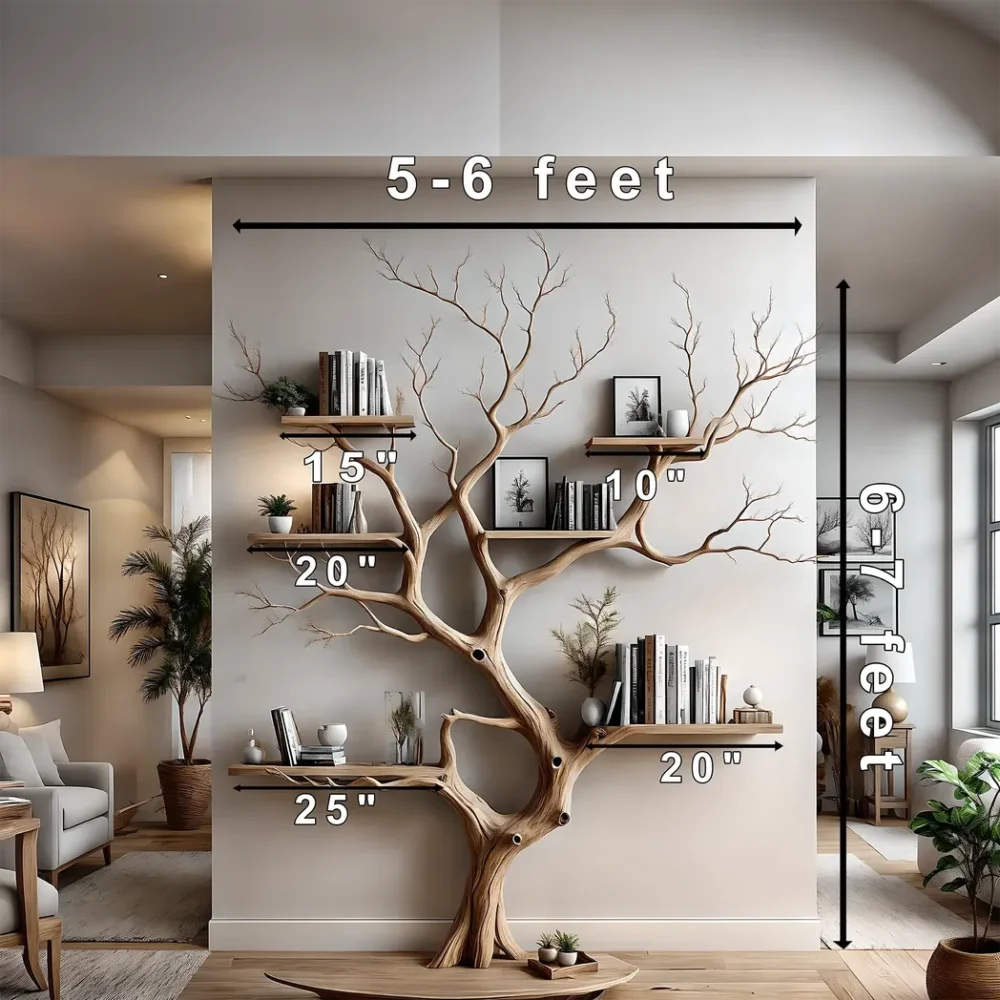 Tree-shaped wall-mounted bookshelf, solid wood scahs shelf, decorative wall shelf for living room decoration - Image 3