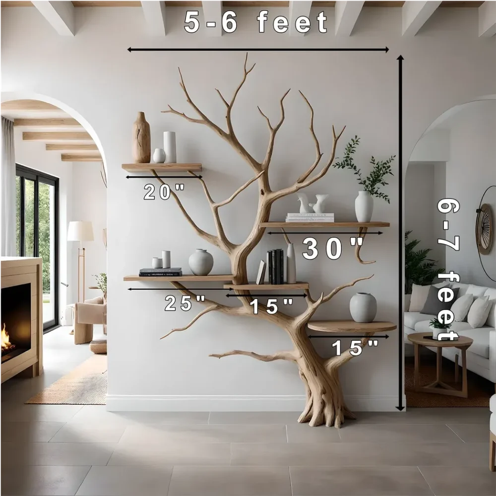Wooden shelves to decorate the living room. Tree-shaped bookshelf, children's bookshelf - Image 3