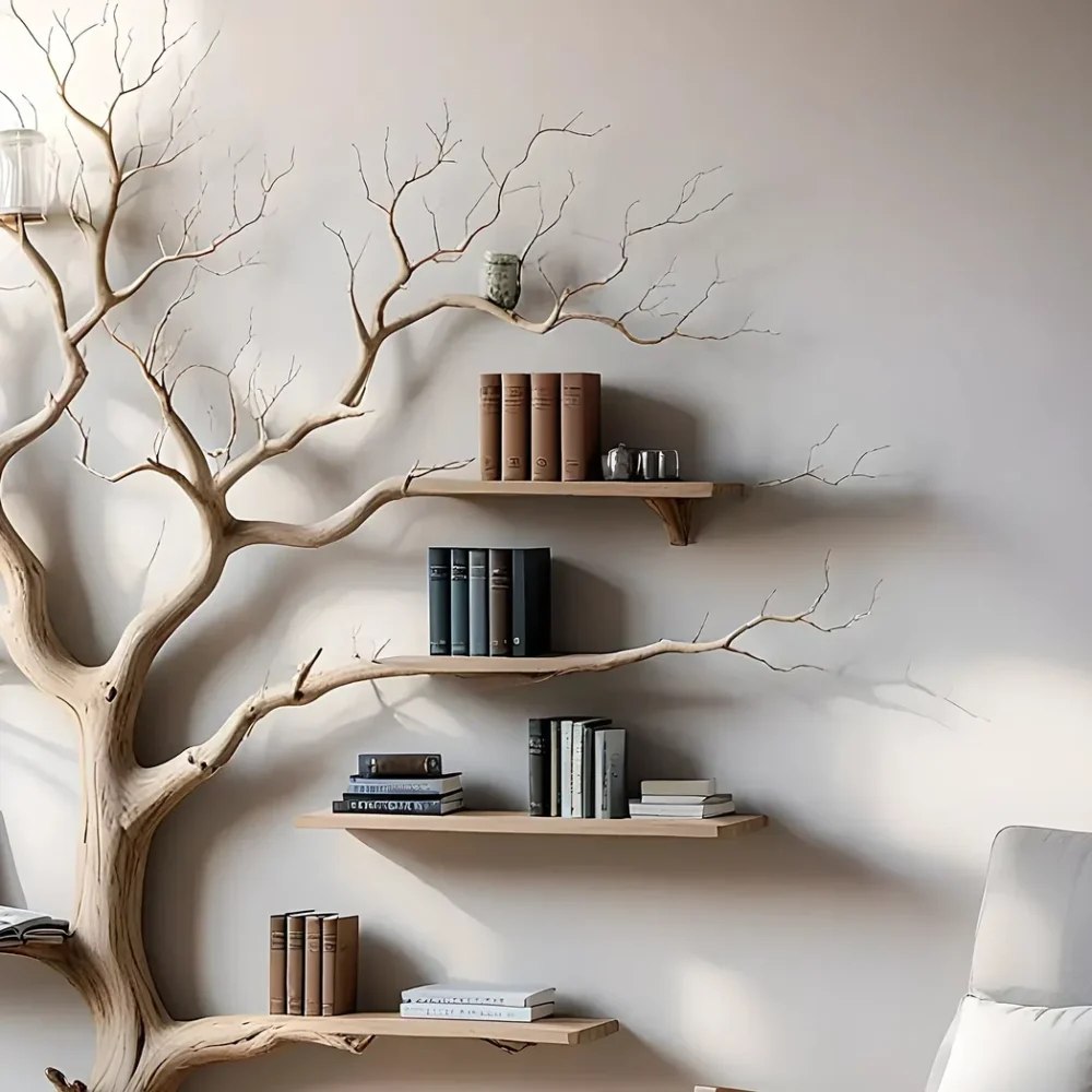 Tree shaped wall shelf, old wooden shelf. Decorative bookshelf - Image 2