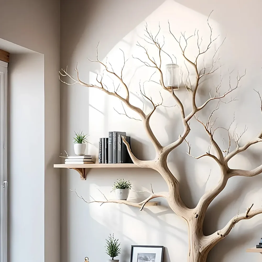Tree shaped wall shelf, old wooden shelf. Decorative bookshelf - Image 3