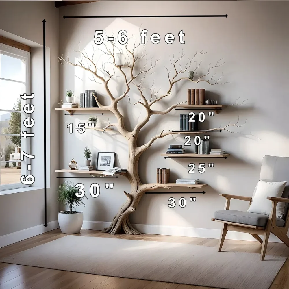 Tree shaped wall shelf, old wooden shelf. Decorative bookshelf - Image 4