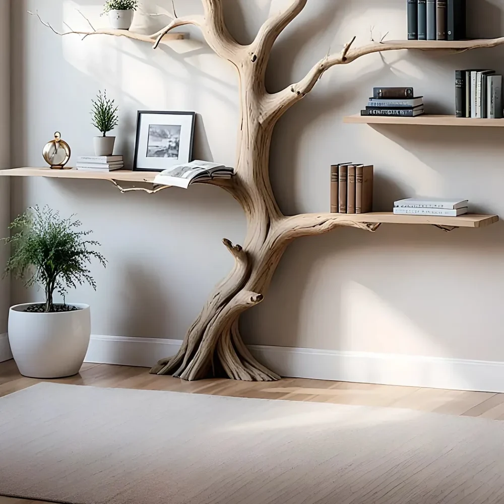 Tree shaped wall shelf, old wooden shelf. Decorative bookshelf - Image 5
