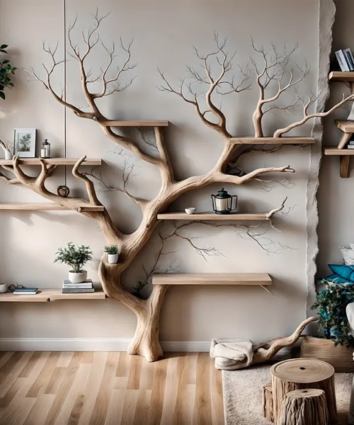Tree-shaped bookshelf, solid wood shelf, wall-mounted bookshelf for home decoration, gift for the home