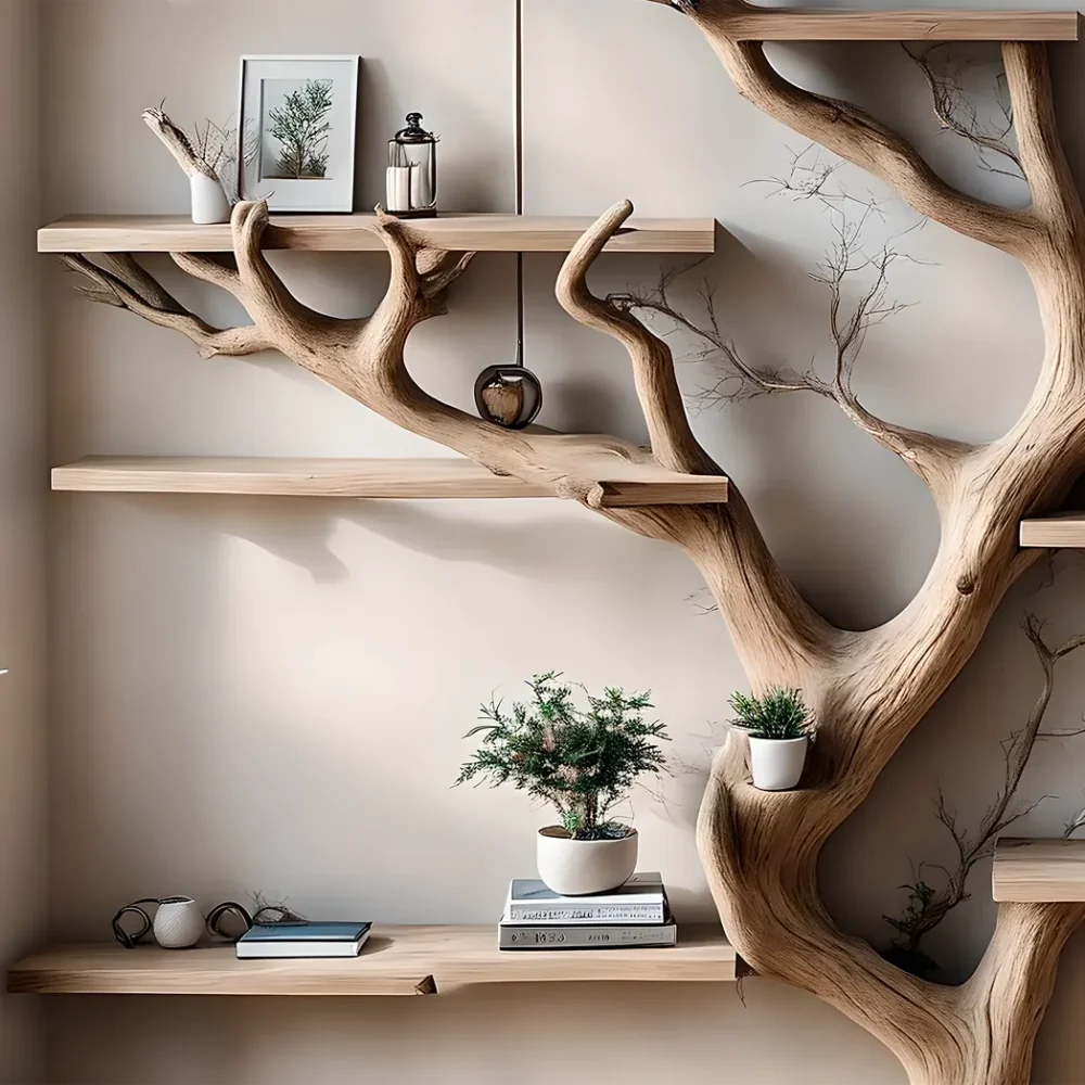 Tree-shaped bookshelf, solid wood shelf, wall-mounted bookshelf for home decoration, gift for the home - Image 2