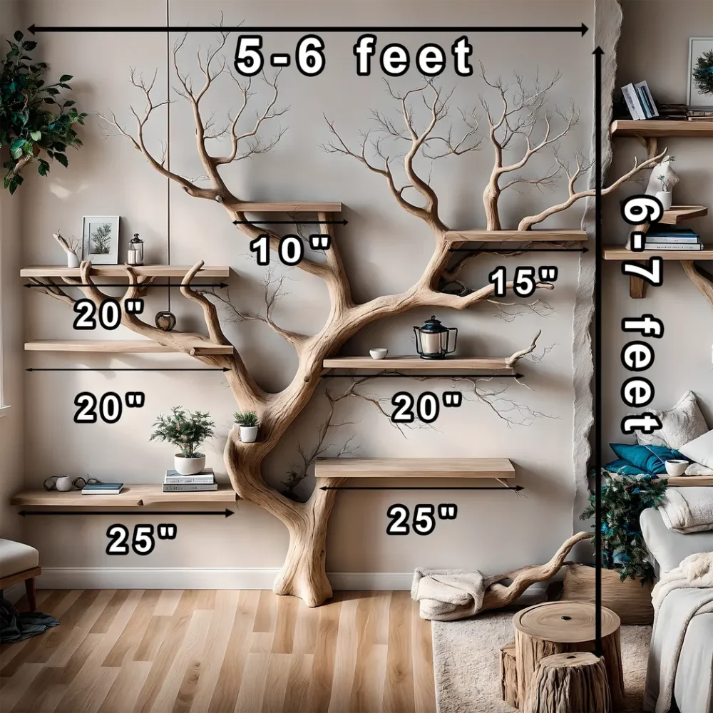 Tree-shaped bookshelf, solid wood shelf, wall-mounted bookshelf for home decoration, gift for the home - Image 3
