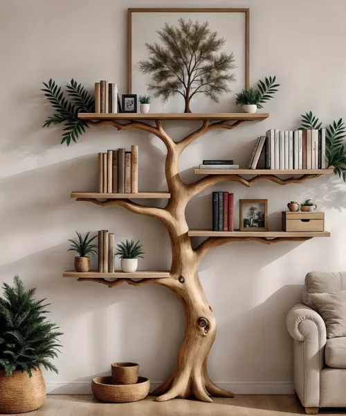 Tree-shaped solid wood floating corner bookshelf wall-mounted bookshelf bookcase handmade furniture decoration for home christmas gift