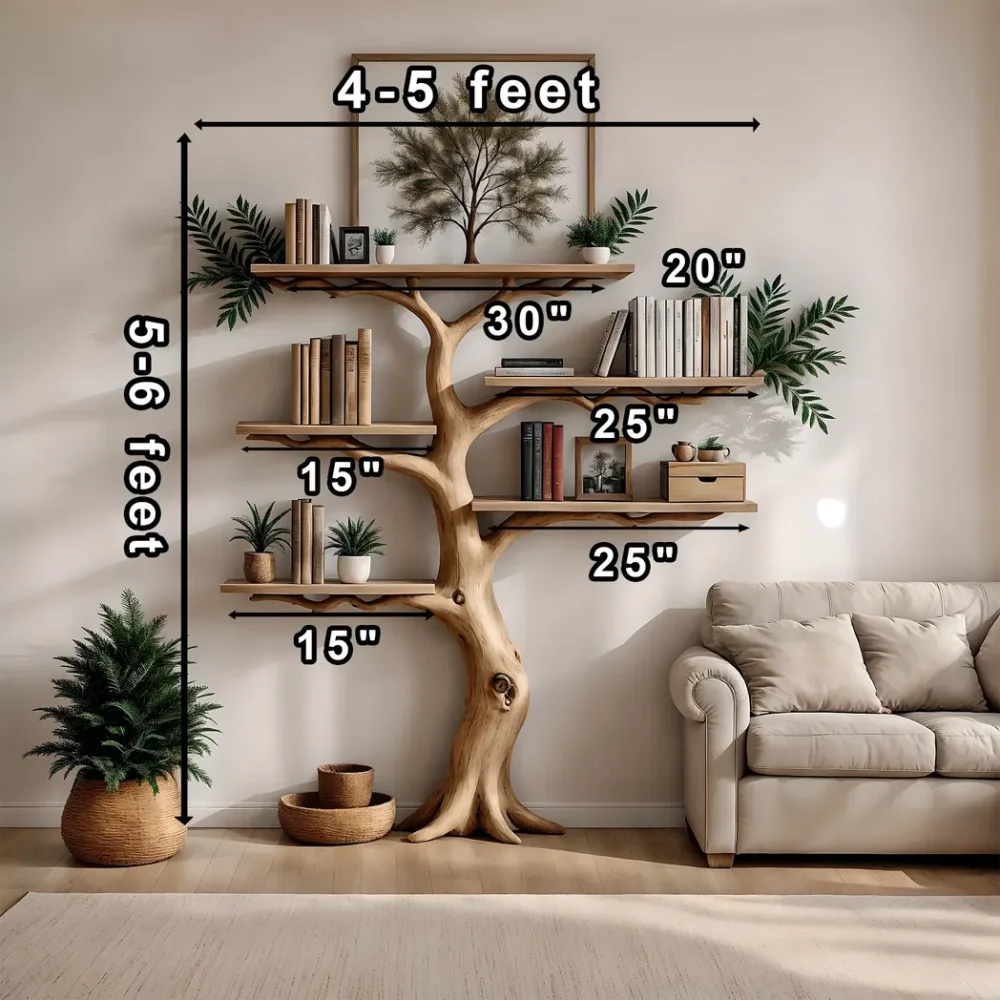 Tree-shaped solid wood floating corner bookshelf wall-mounted bookshelf bookcase handmade furniture decoration for home christmas gift - Image 3