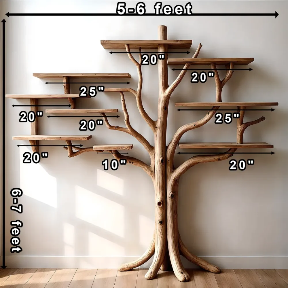 Tree shaped bookshelf, solid wood tree branch shelf, handmade wall hanging interior decoration for home - Image 3