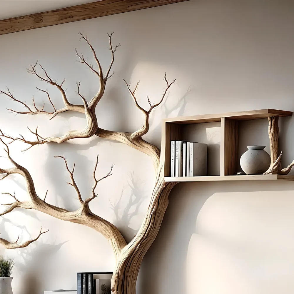 Tree-shaped bookshelf with box-shaped shelf decorates the corner of the wall - Image 2