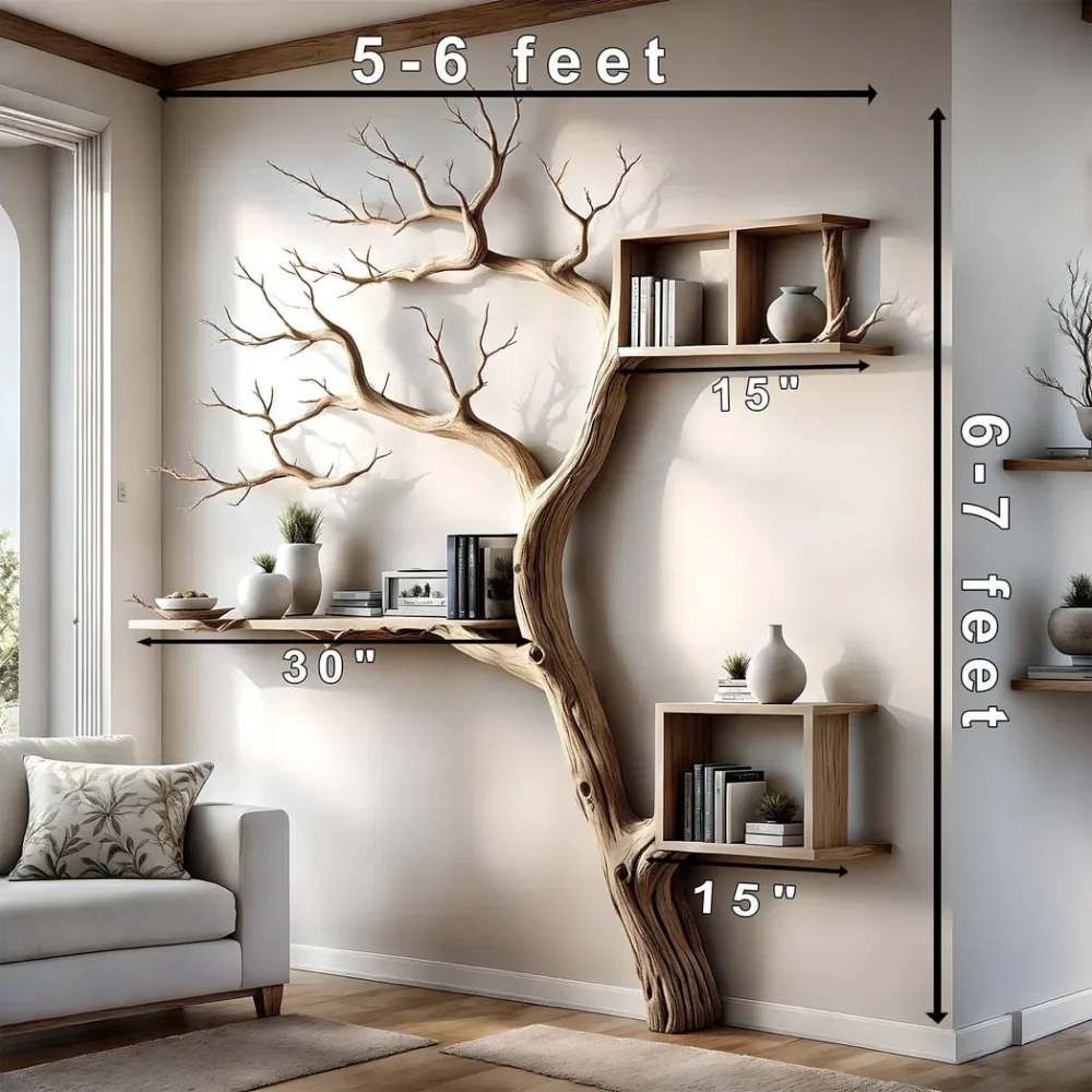 Tree-shaped bookshelf with box-shaped shelf decorates the corner of the wall - Image 3