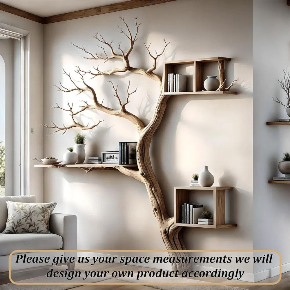 Tree-shaped bookshelf with box-shaped shelf decorates the corner of the wall - Image 4
