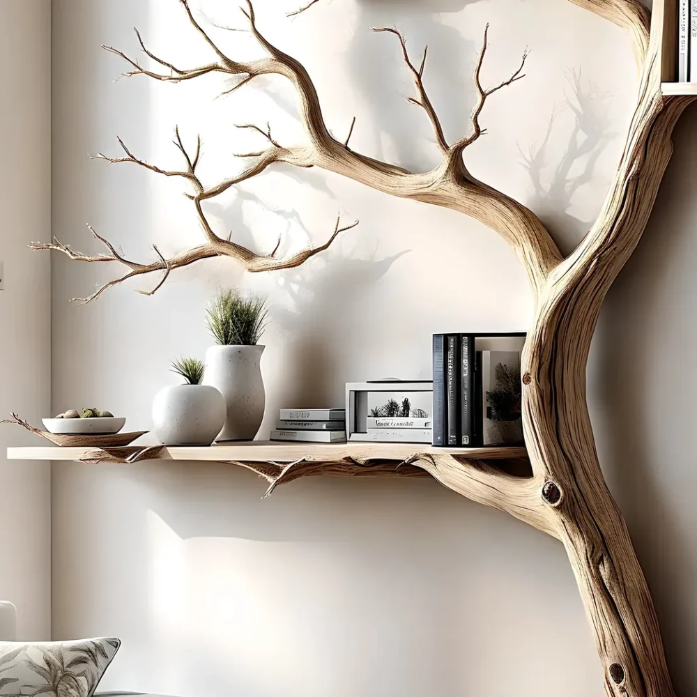 Tree-shaped bookshelf with box-shaped shelf decorates the corner of the wall - Image 5