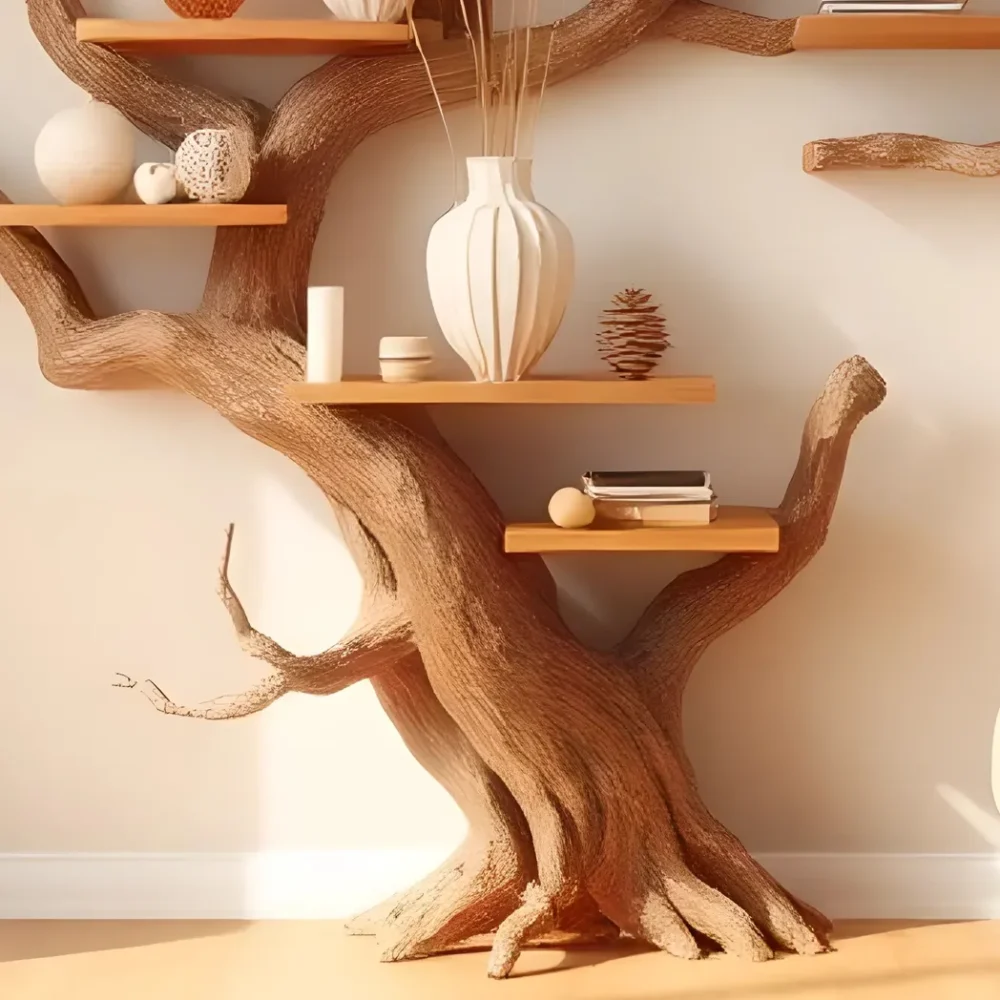 Tree shaped bookshelf, natural wood bookshelf, 100% handmade bookshelf. - Image 5