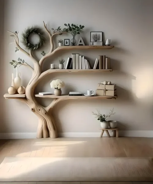 Wooden wall decoration shelves, artistic tree branch images