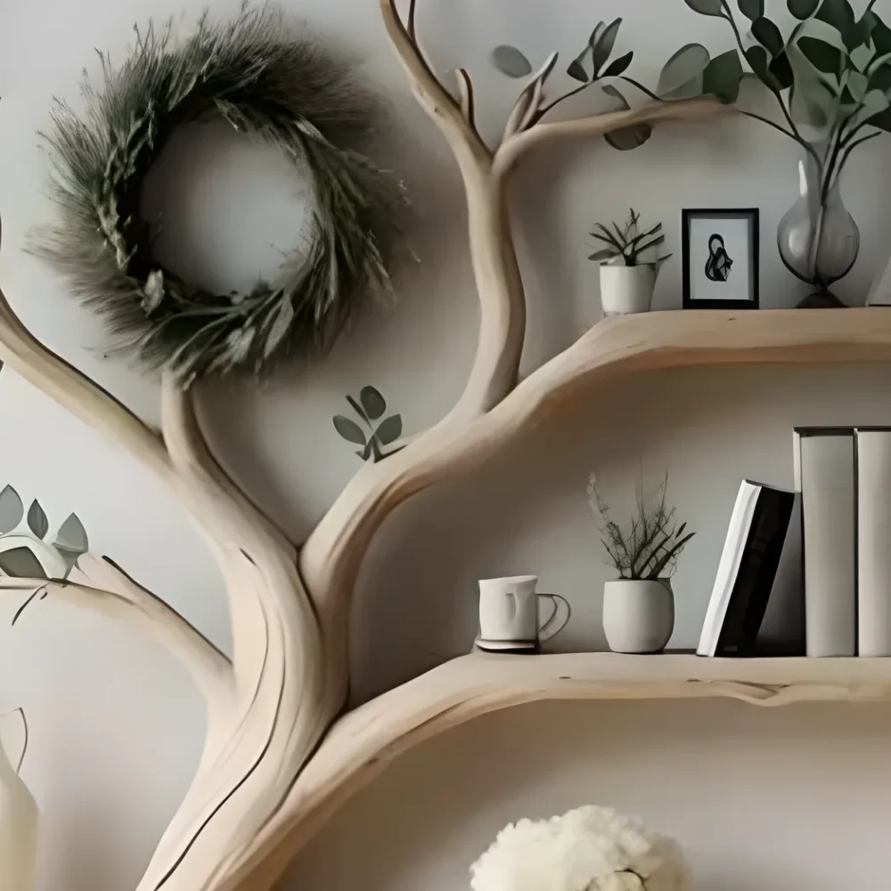 Wooden wall decoration shelves, artistic tree branch images - Image 2