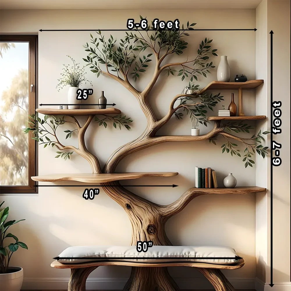 Tree shaped bookshelf made from driftwood and solid wood - Image 2