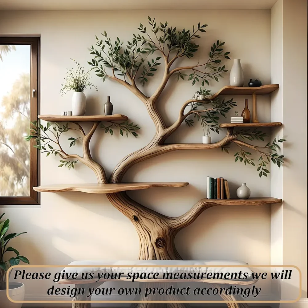 Tree shaped bookshelf made from driftwood and solid wood - Image 4