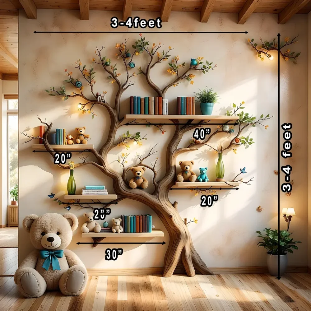 Wall-mounted bookshelf for children - Creative furniture made of natural wood - Image 2