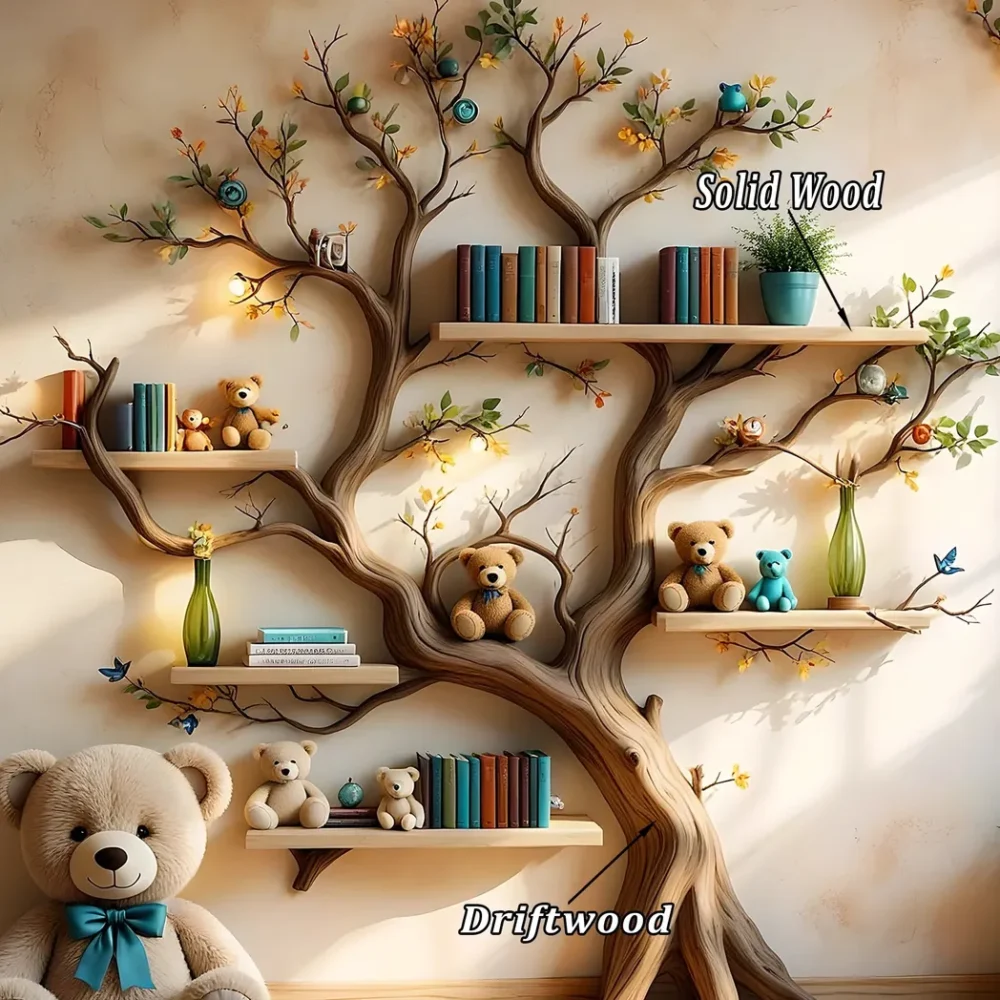 Wall-mounted bookshelf for children - Creative furniture made of natural wood - Image 3